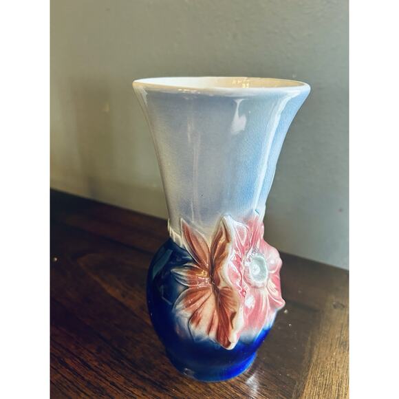 Vintage Royal Copley Floral Pink and Cobalt Blue Pottery Vase - Picture 4 of 6